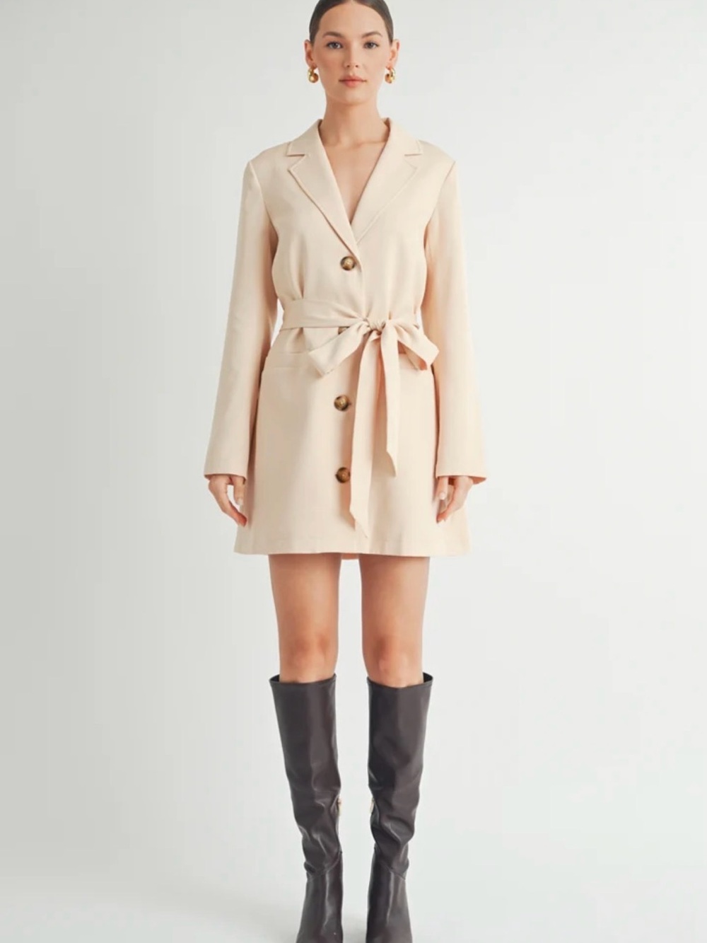 Aiblee Beige Belted Blazer Dress